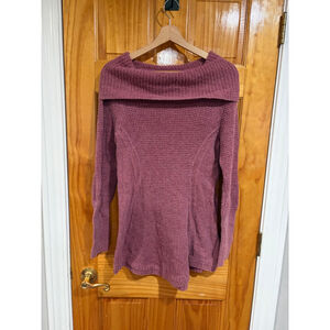 Angel of the North Mauve Waffle Knit Cowl Neck Sweater Cotton Blend L